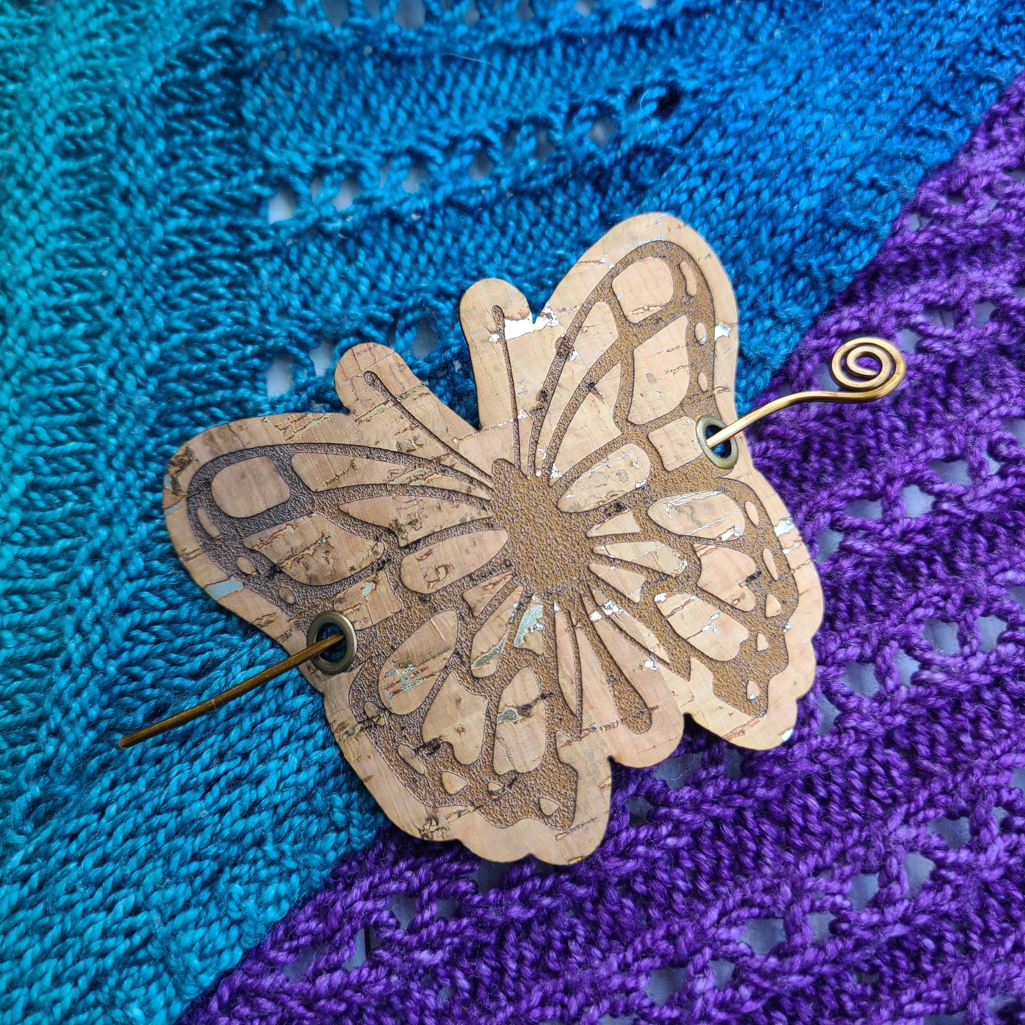 Butterfly Hair/Shawl Pin - Cork with Wire Stick - Crafty Flutterby Creations