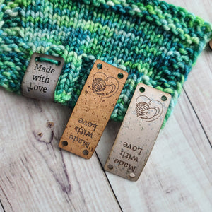 Sew On Made with Love Tags Sheep, Stitched Heart, or Yarn Love - Cork