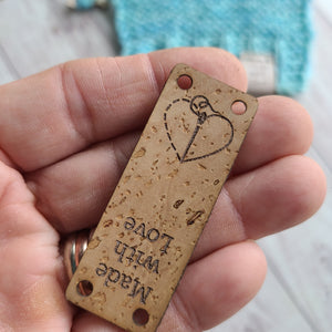 Sew On Made with Love Tags Sheep, Stitched Heart, or Yarn Love - Cork