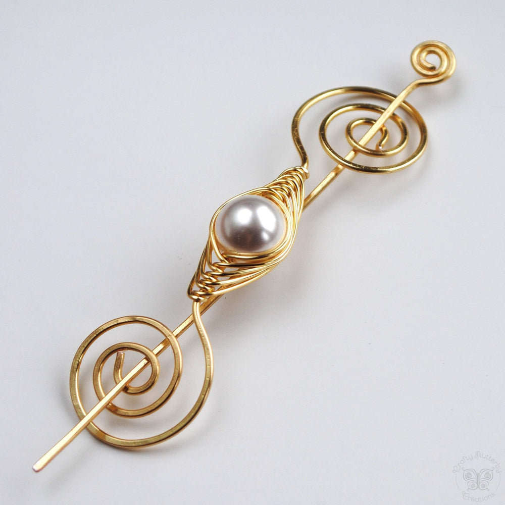 Pearl Shawl Pin Gold Noteworthy Classic Crafty Flutterby Creations