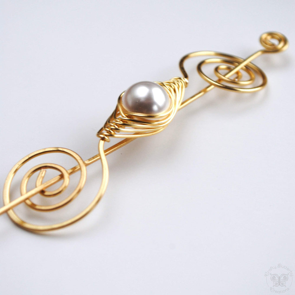 Pearl Shawl Pin Gold Noteworthy Classic Crafty Flutterby Creations